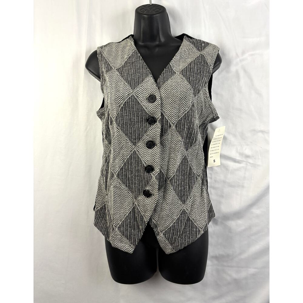 D'knits Vintage‎ Black & White Geometric Herringbone Vest Top Size Small 1990s